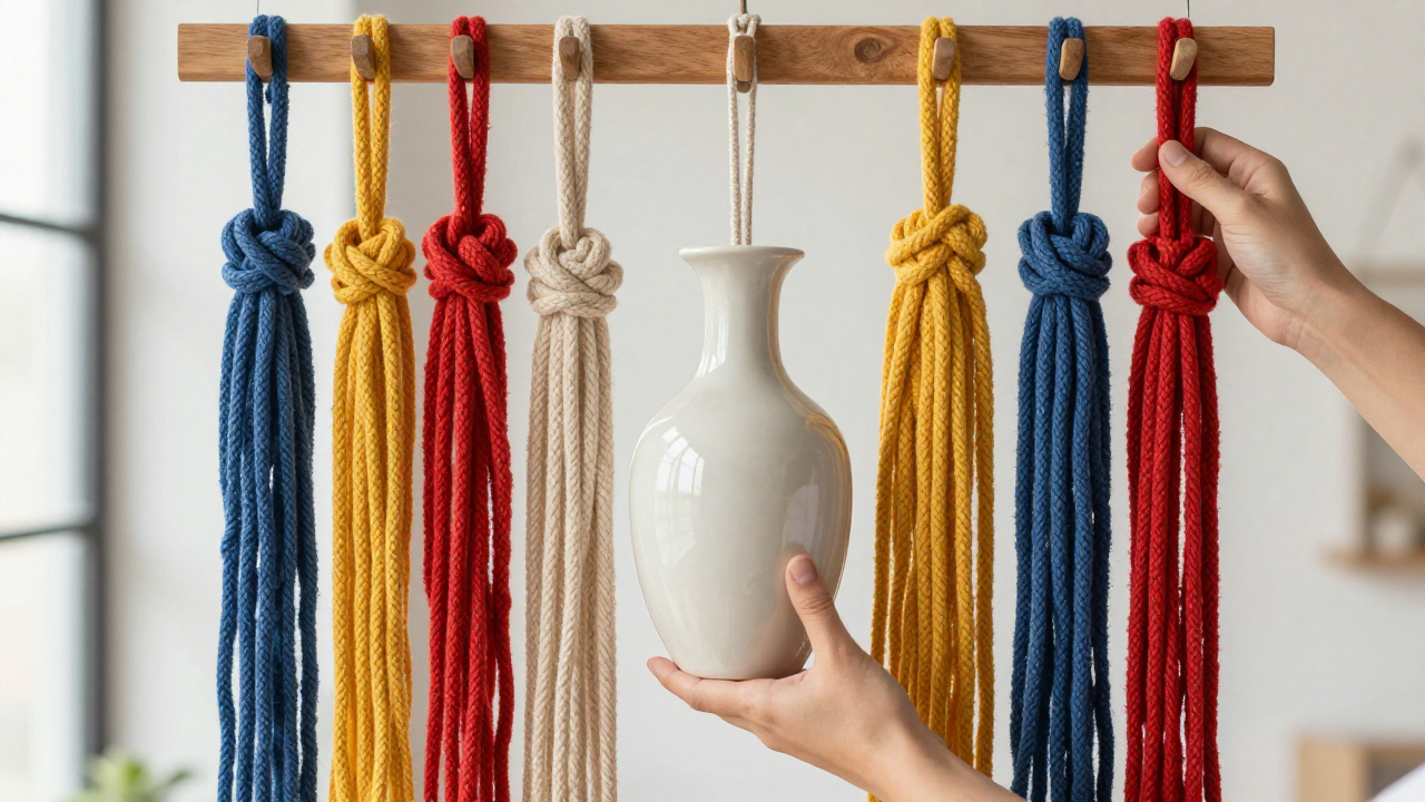 plafond knot meaning scene with decorative hanging, ceramic vase, wooden hook