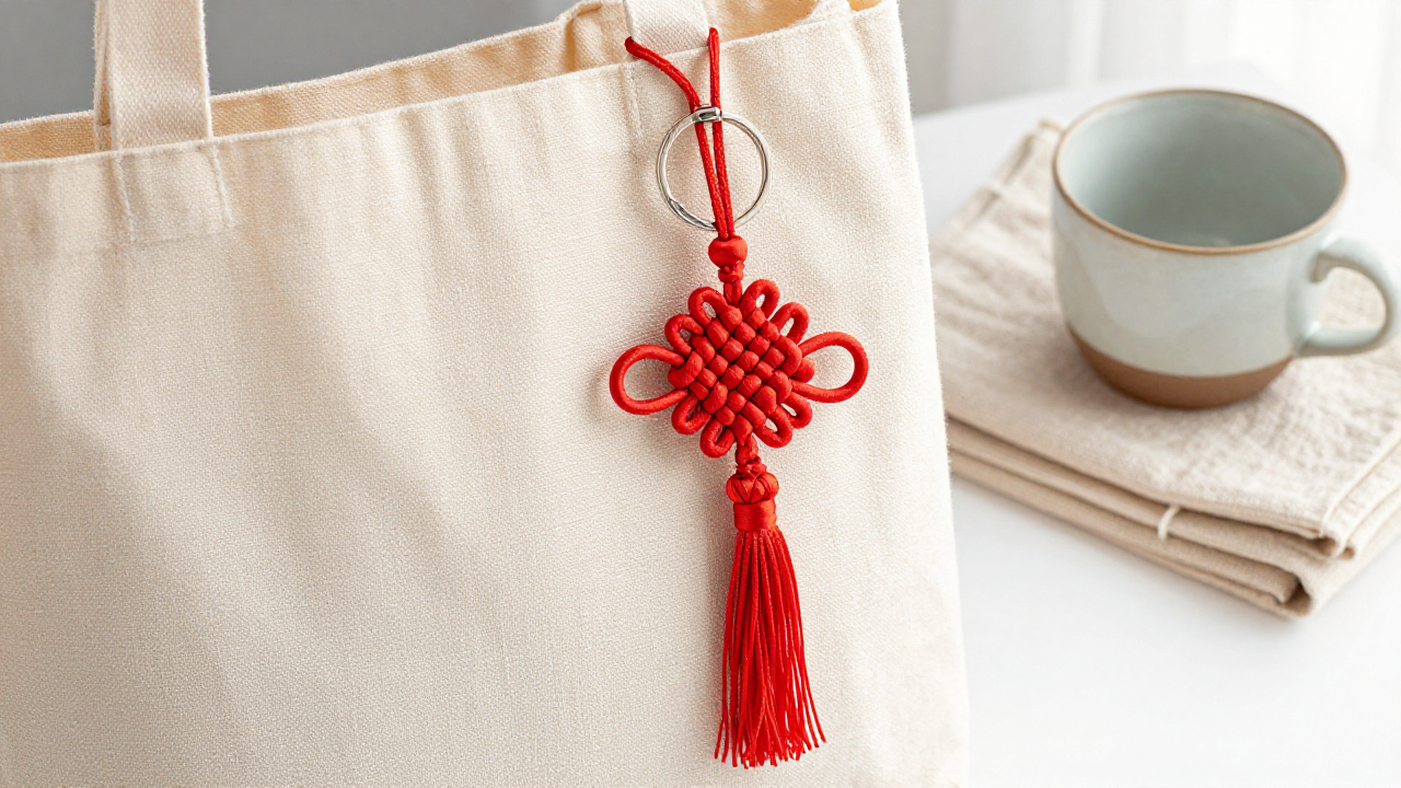 keychain on canvas bag shows practical placement and care context
