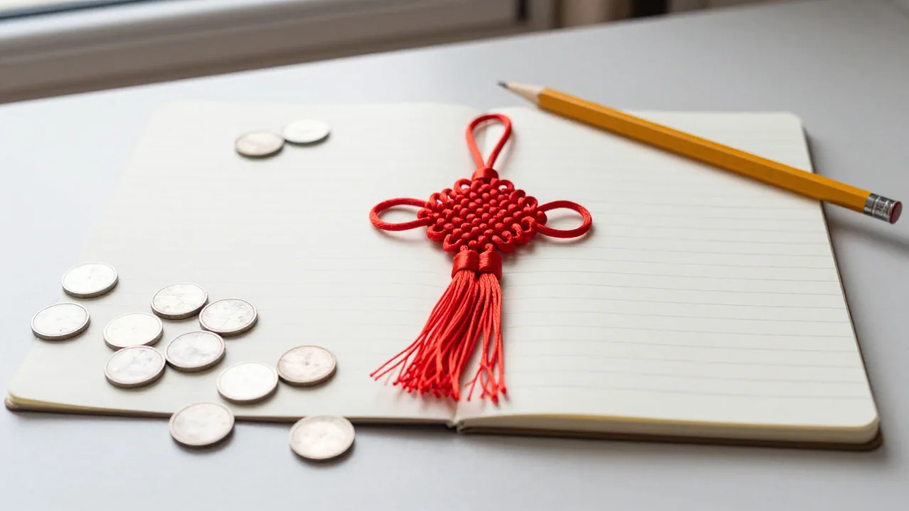 notebook, pencil, plain tokens for chinese lucky knot