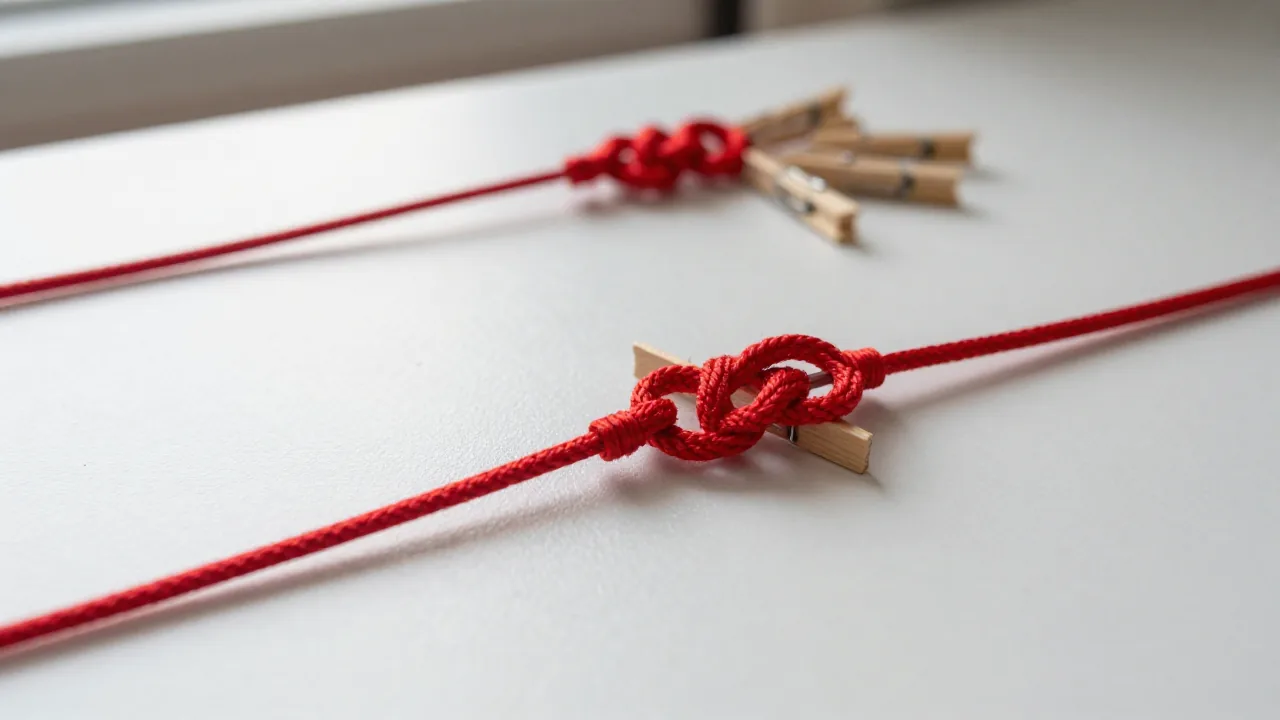 red cord, wooden pins, finished knot for chinese cord knotting