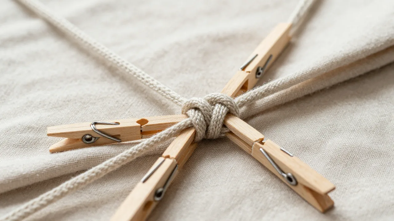 wooden pins, finished knot, and linen cloth for chinese cord knotting