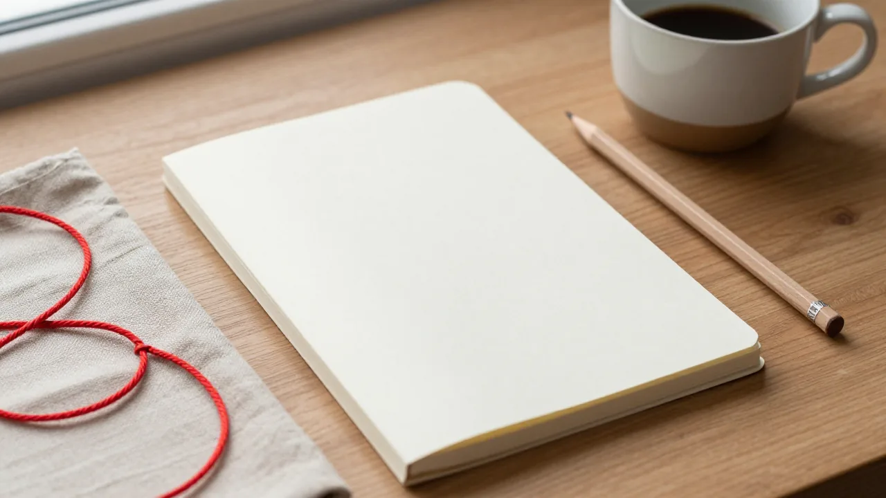 red cord, linen cloth, notebook, and pencil for chinese cord knotting