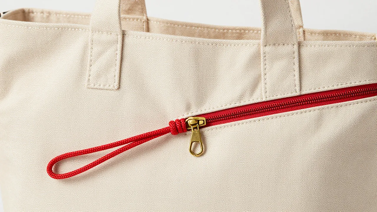 red braided knot cord, small brass swivel clasp, plain canvas bag handle supporting chinese knot bag charm