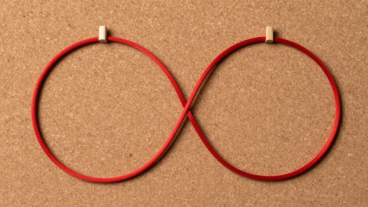 red satin cord, cork knot board, wooden pins