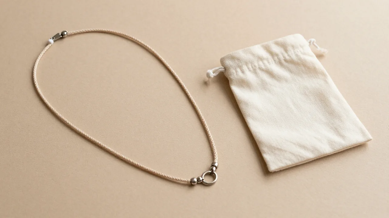 finished cord necklace, simple clasp, cotton pouch
