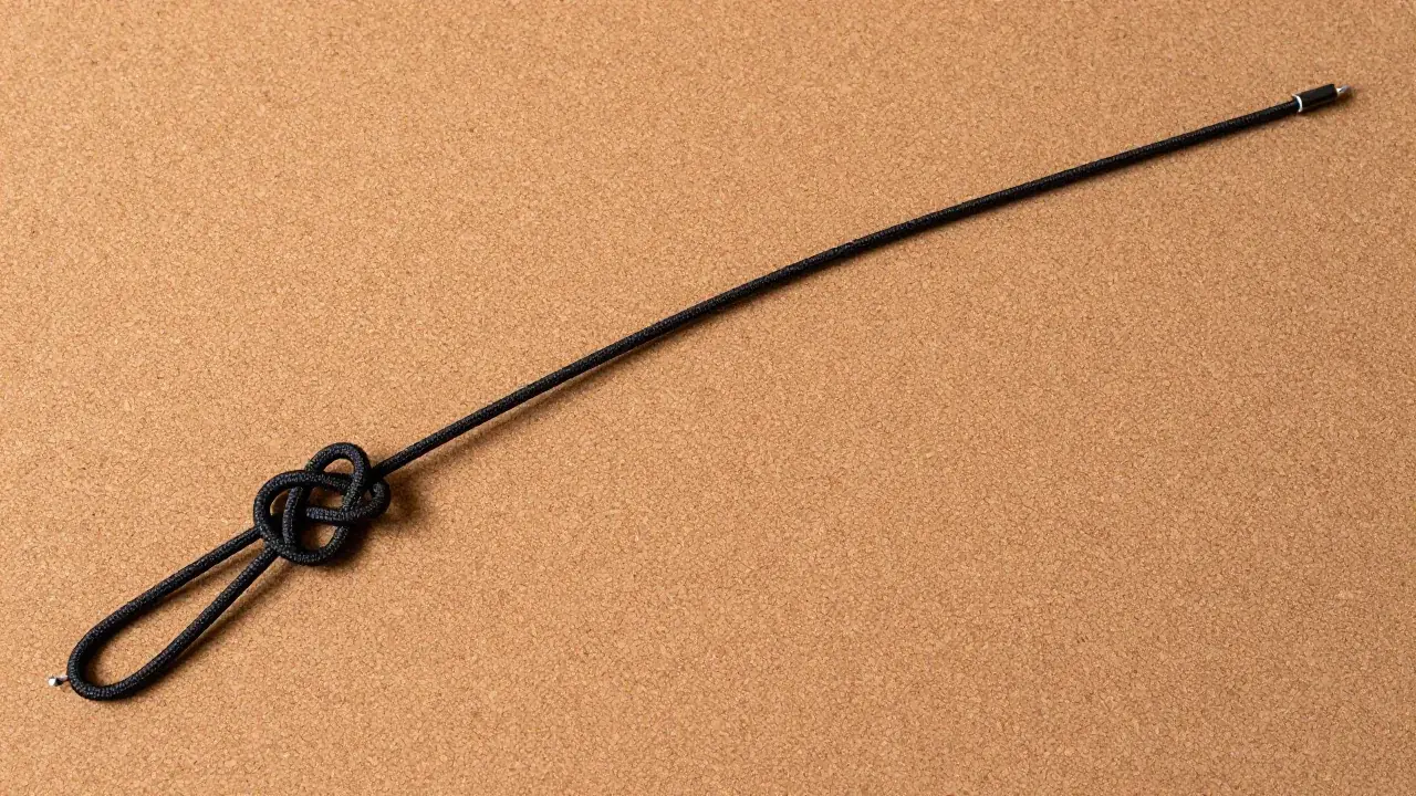 open decorative knot path in paracord, cork board, blunt pins
